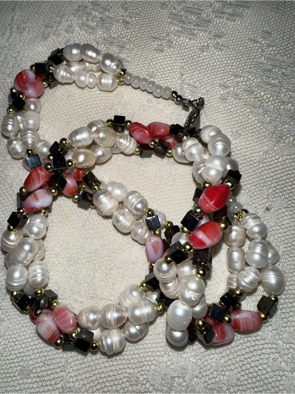 Multi-Strand Twisted Freshwater Pearl ? and Hematite ? Necklace